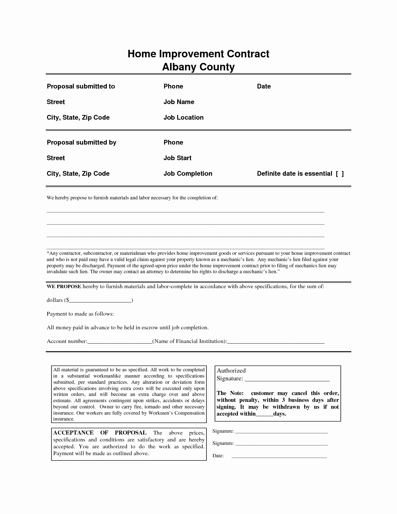 Home Improvement Contract Template Awesome Home Improvement Contract Free Printable Documents