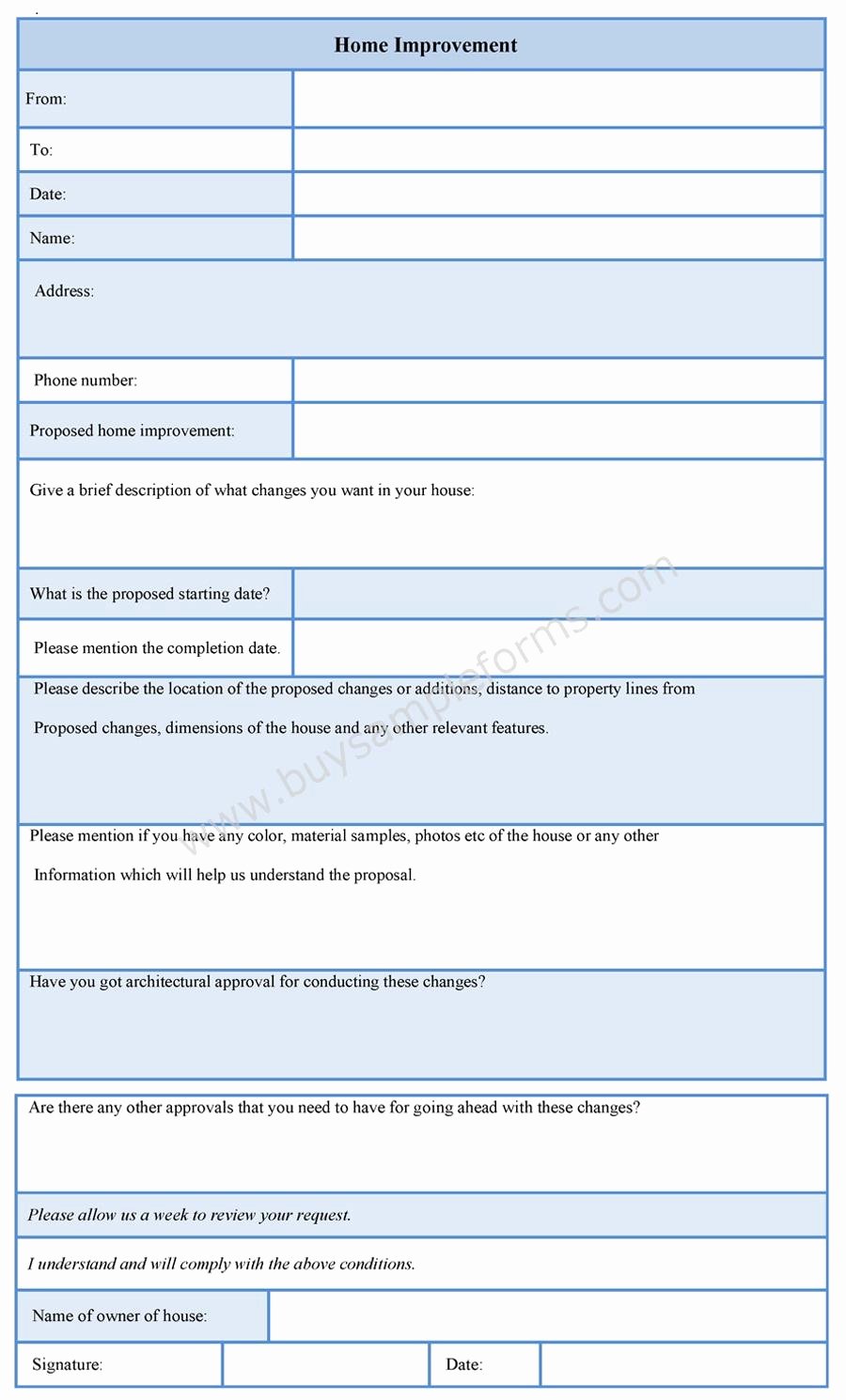 Home Improvement Contract Template Luxury Home Improvement form