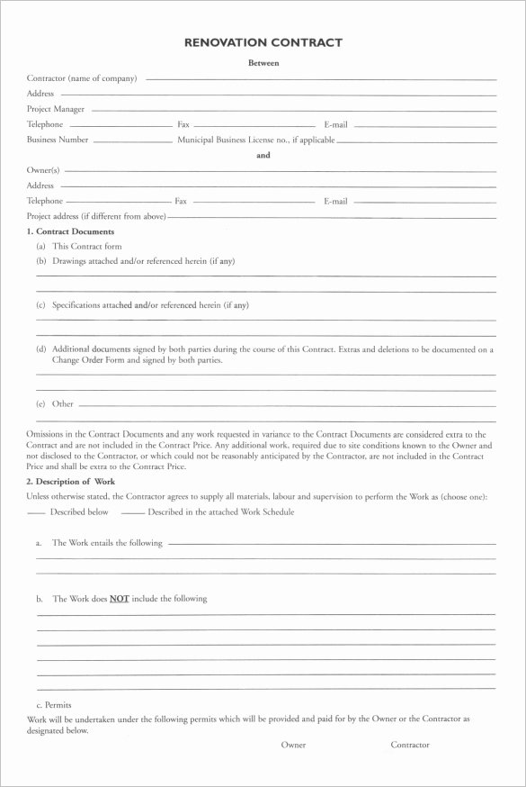 Home Improvement Contract Template Unique 15 Of Sample Renovation Contract Template