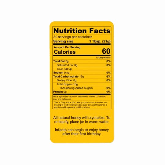 Honey Jar Labels Template Fresh Pint Honey Jar Nutrition Facts Label