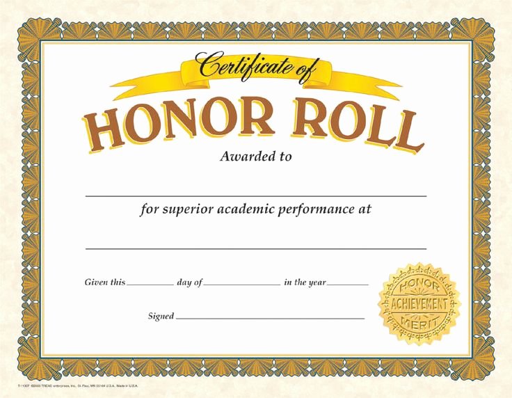 Honor Roll Certificate Templates Free Inspirational Gold Colored Honor Roll Certificates