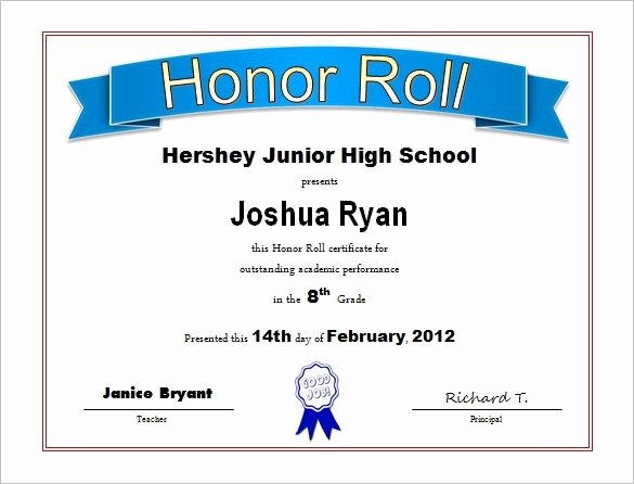Honor Roll Certificate Templates Free New Sample Certificate Recognition with Honors