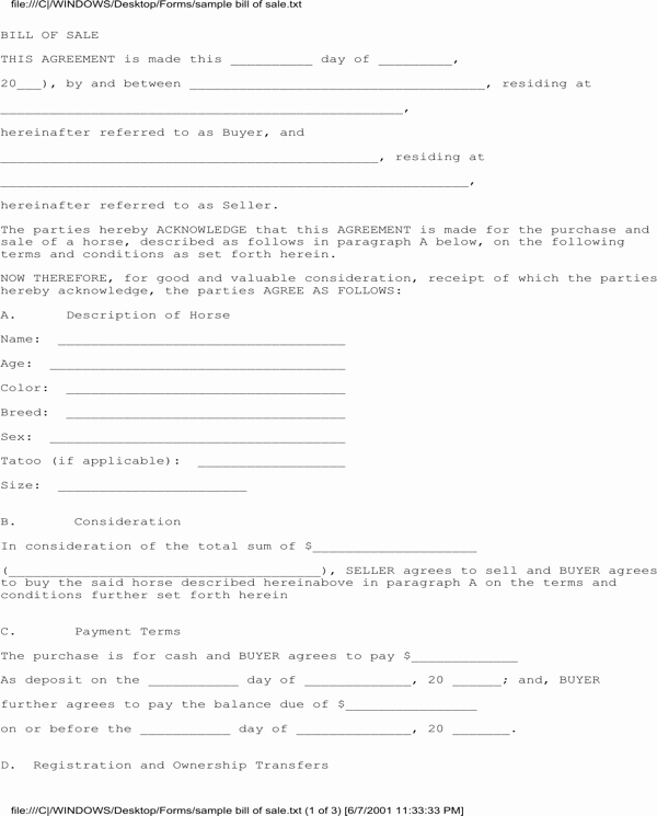 Horse Bill Of Sale form Awesome Download Bill Of Sale for Horse for Free