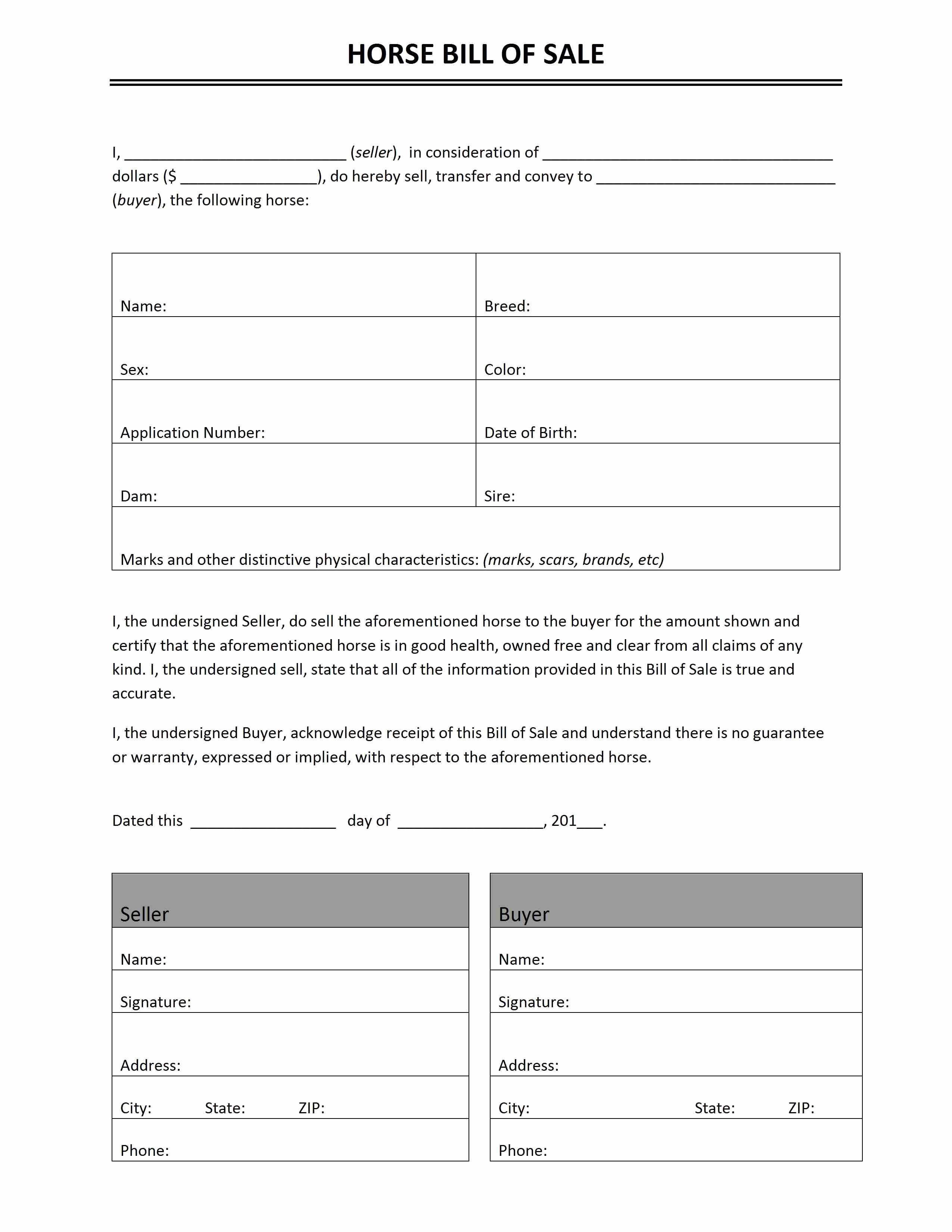 Horse Bill Of Sale form Awesome Horse Bill Of Sale Template