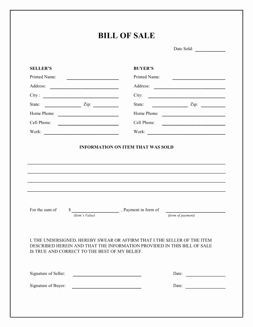 Horse Bill Of Sale form Beautiful Best S Of Easy Printable Bill Sale Free Printable Blank Bill Of Sale form Printable