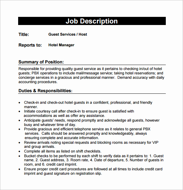 Hostess Job Description for Resume Awesome 9 Job Summary Examples