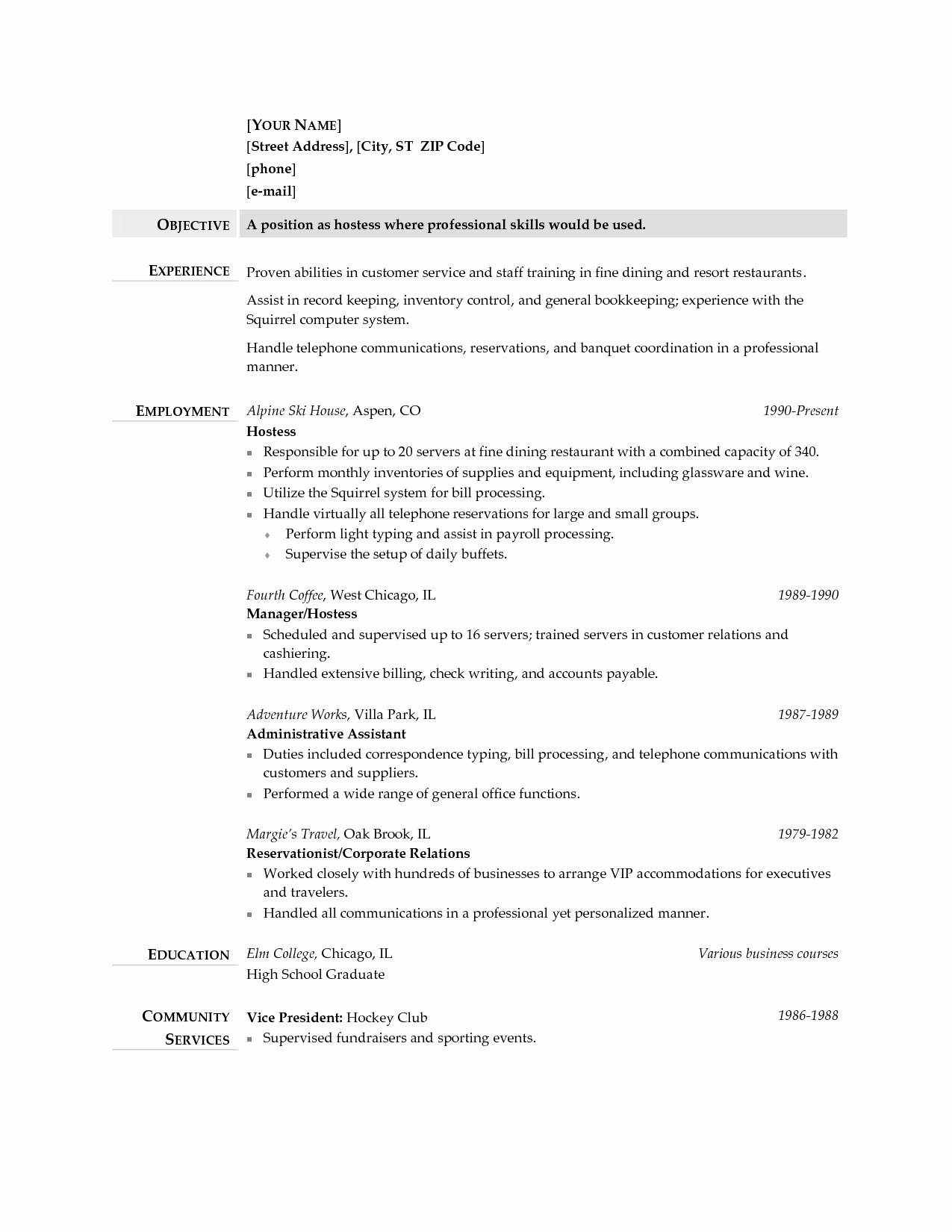 Hostess Job Description for Resume Awesome Hostess Resume