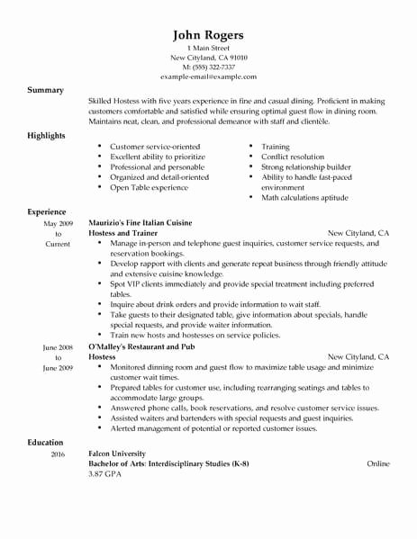 Hostess Job Description for Resume Luxury Best Host Hostess Resume Example From Professional Resume Writing Service
