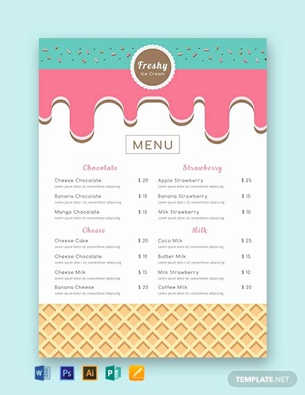 Ice Cream Menu Template Awesome Free Ice Cream Menu Template Word Psd Indesign Apple Pages Publisher
