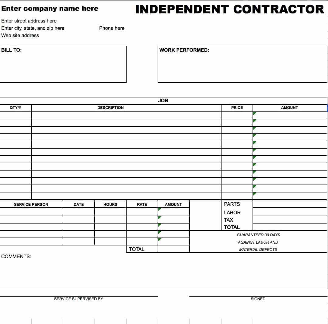 Independent Contractor Invoice Template Unique Independent Contractor Invoice Template