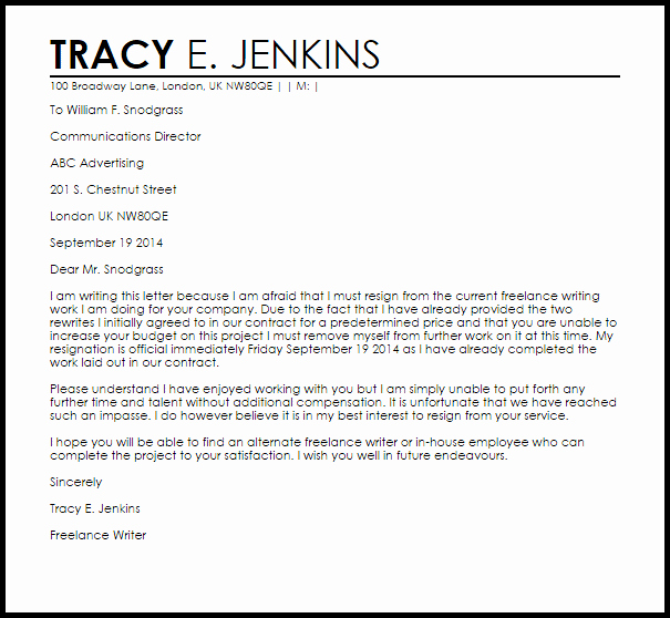 Independent Contractor Resignation Letter Awesome Independent Contractor Resignation Letter