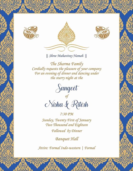 Indian Wedding Invitation Templates Inspirational Wedding Invitation Wording for Sangeet Ceremony