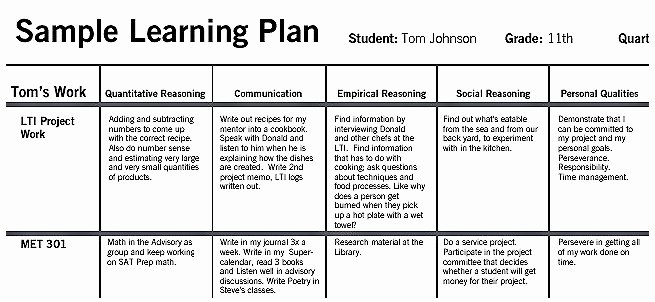 Individual Learning Plan Template Best Of Met Real World Learning — Examples