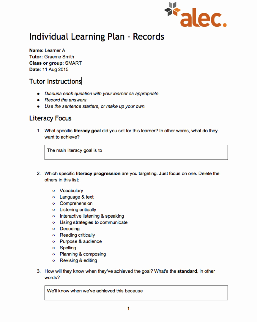 Individual Learning Plan Template Luxury Revisiting Literacy and Numeracy Focused Individual