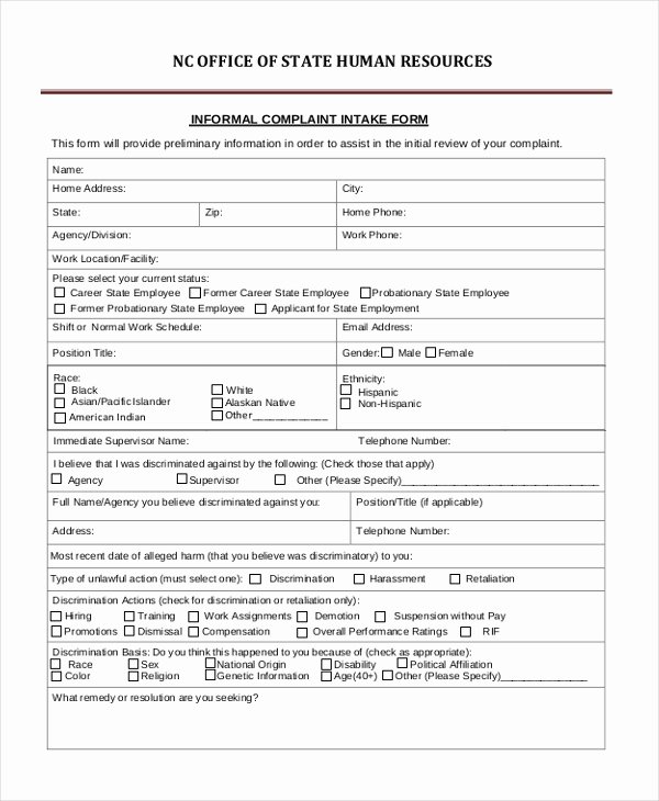 Intake form Template Word Awesome Free 10 Sample Hr Plaint forms In Word