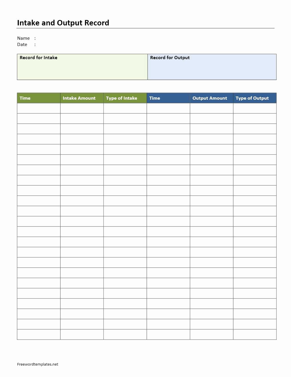 Intake form Template Word Elegant Intake and Output Record