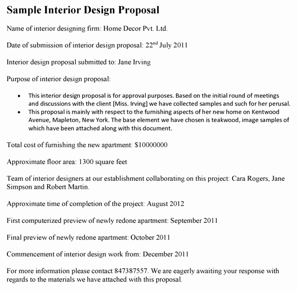 Interior Design Proposal Template Fresh Interior Design Proposal Template