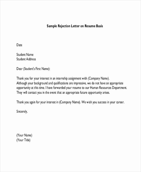 Internship Letter From Employer Elegant Internship Rejection Letter Templates 10 Free Word Pdf format Download