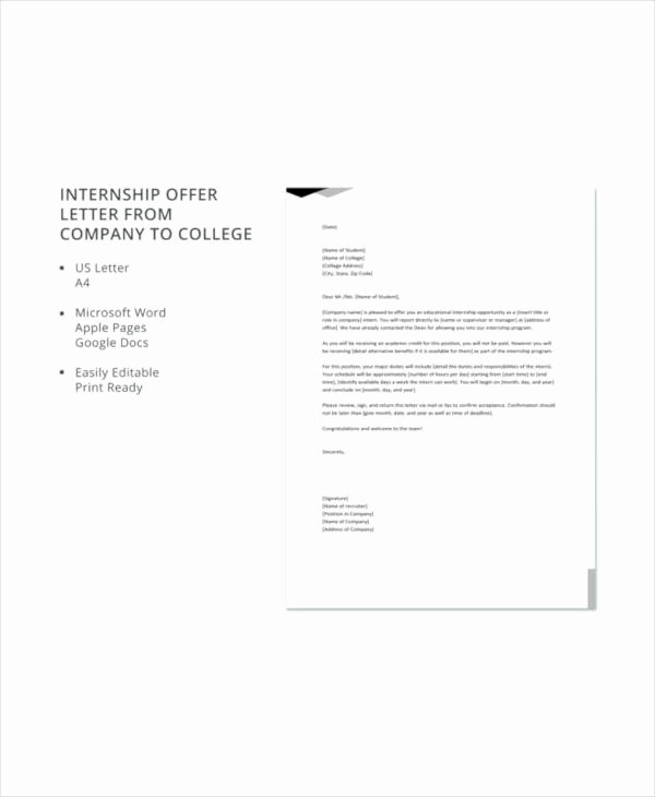 Internship Offer Letter Template Elegant 8 Internship Fer Letter Templates Pdf Doc