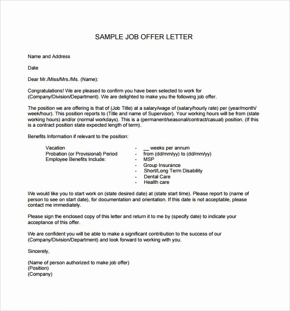 Internship Offer Letter Template Luxury Sample Fer Letter Template 14 Free Examples format