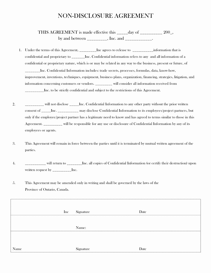 Invention Non Disclosure Agreement Pdf Unique Confidentiality Agreement Template Free Documents for Pdf Word and Excel