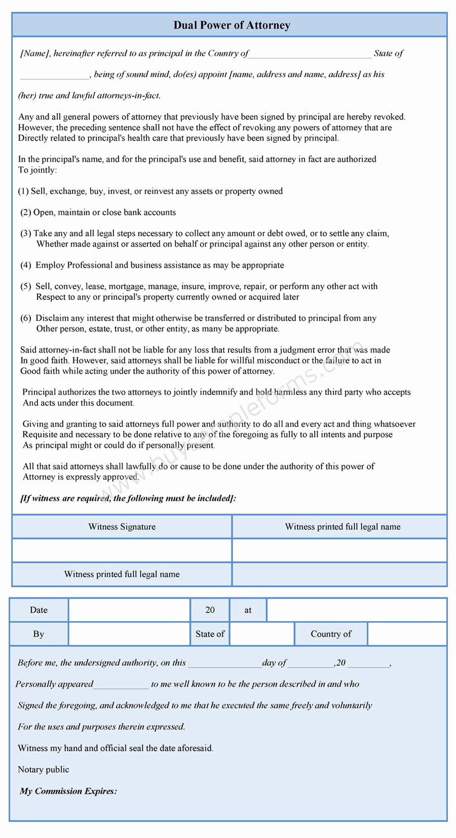 Irrevocable Power Of attorney form New Dual Power Of attorney form