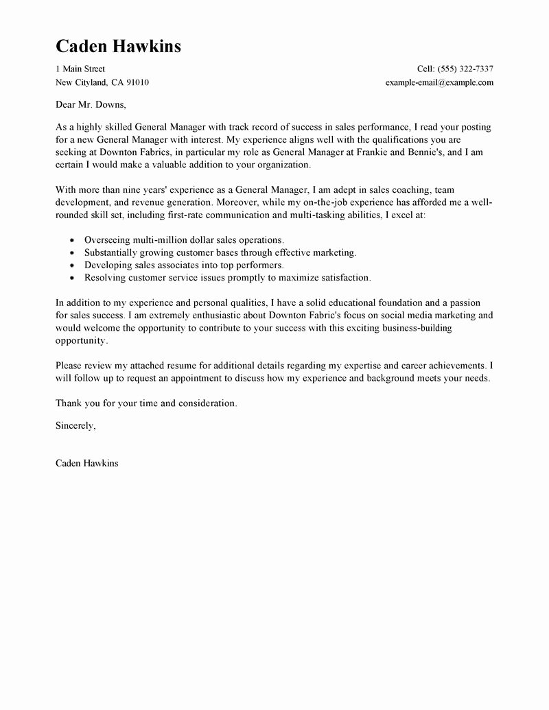 It Manager Cover Letter Fresh Best Sales General Manager Cover Letter Examples