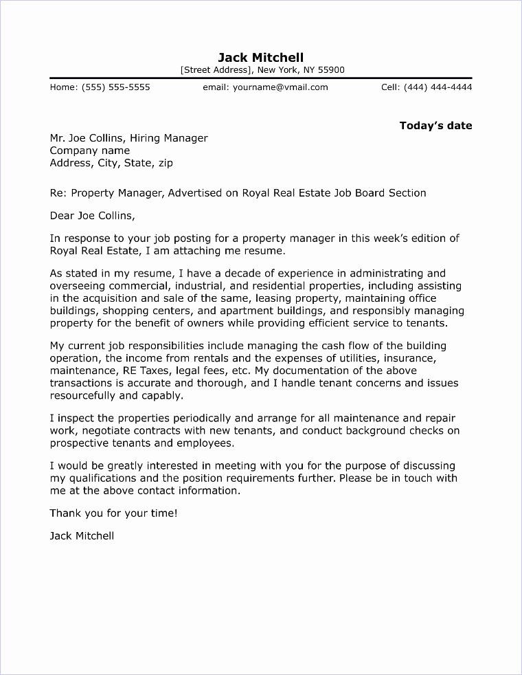 It Manager Cover Letter Fresh Property Manager Cover Letter Sample