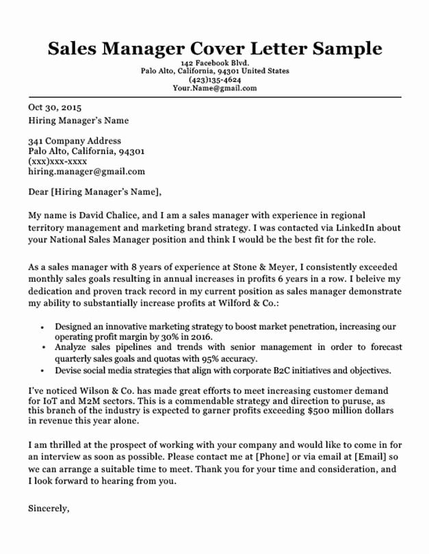It Manager Cover Letter New Sales Manager Cover Letter Sample