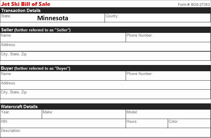 Jet Ski Bill Of Sale Awesome Minnesota Jet Ski Bill Of Sale Free Template Selling Docs