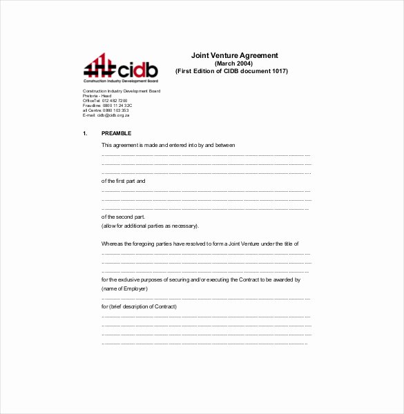 Joint Venture Agreement Pdf Luxury Joint Venture Agreement Template – 13 Free Word Pdf Document Download