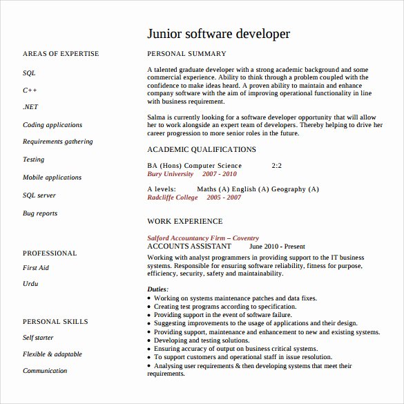 Junior Web Developer Resume Best Of Resume Junior software Developer Persepolisthesis Web Fc2