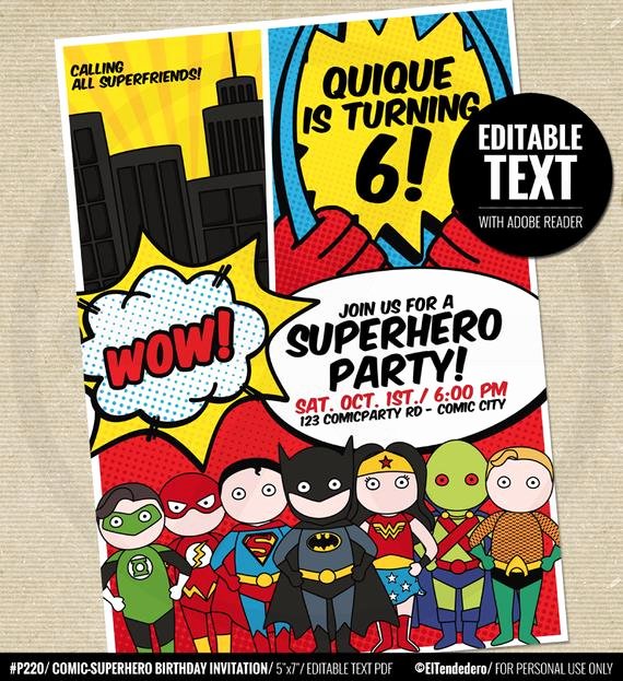 Justice League Birthday Invitations Inspirational Justice League Party Invitation Justice League by Eltendedero