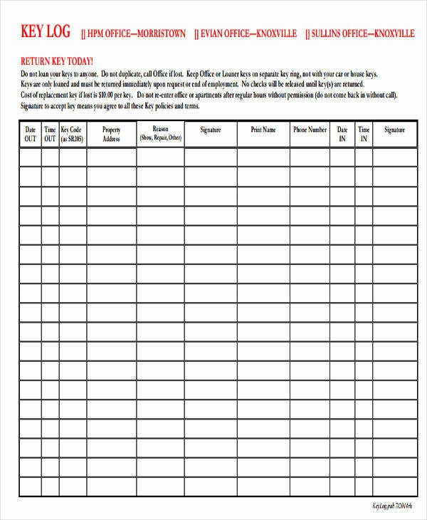 Key Sign Out Sheet New 9 Sample Key Log Templates Pdf Word Excel