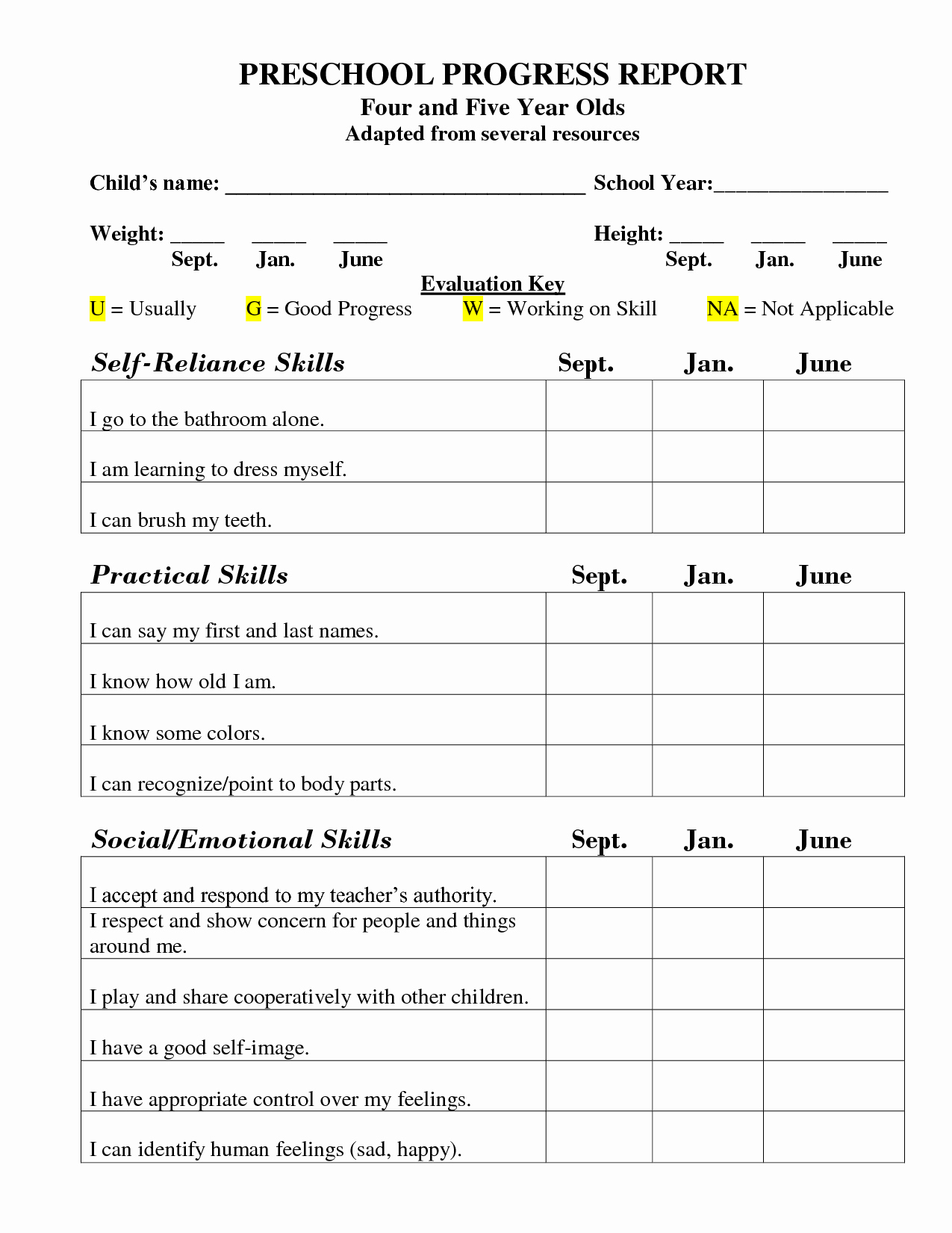 Kindergarten Progress Report Template New Nursery Daily forms Preschool Progress Report Doc Child Preschool Pinterest