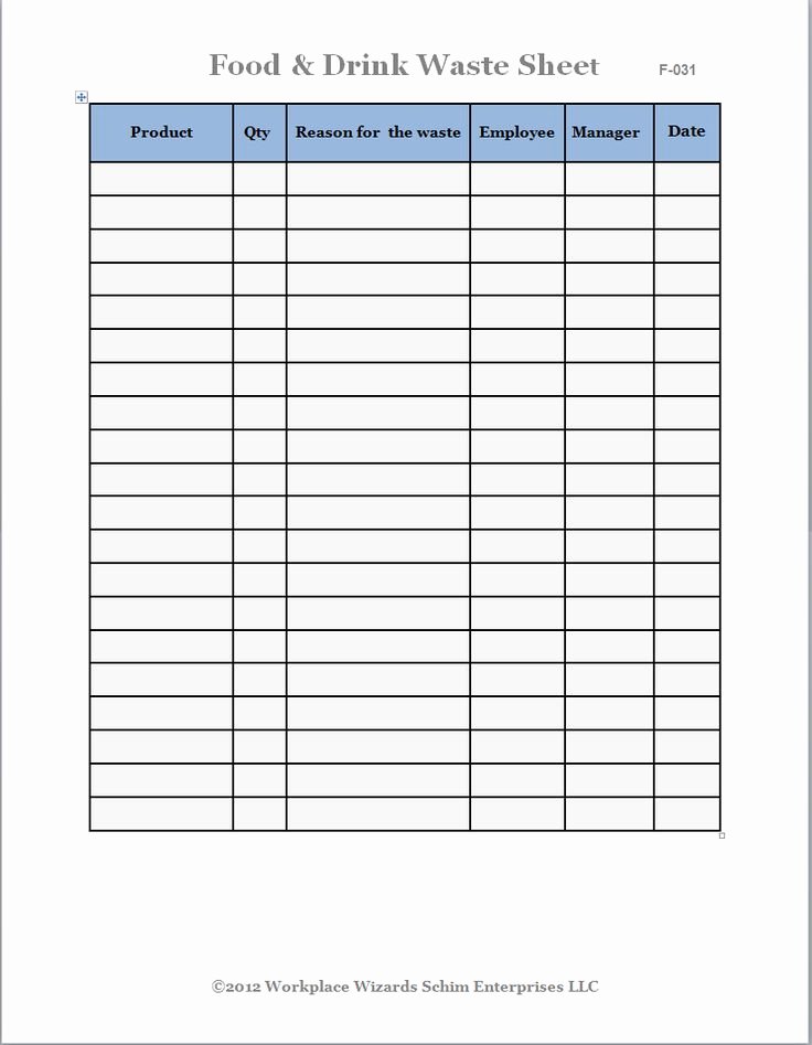 Kitchen Prep List Template Best Of Kitchen Inventory Sheets Workplace Wizards Restaurant Food and Drink Waste Sheet