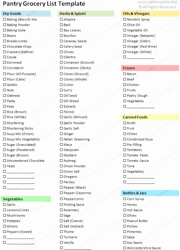 Kitchen Prep List Template Unique Grocery List Template for Pantry Food to Do Lists Pinterest