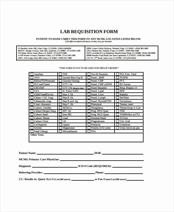 Lab Requisition form Template New Requisition form Example why You Must Experience