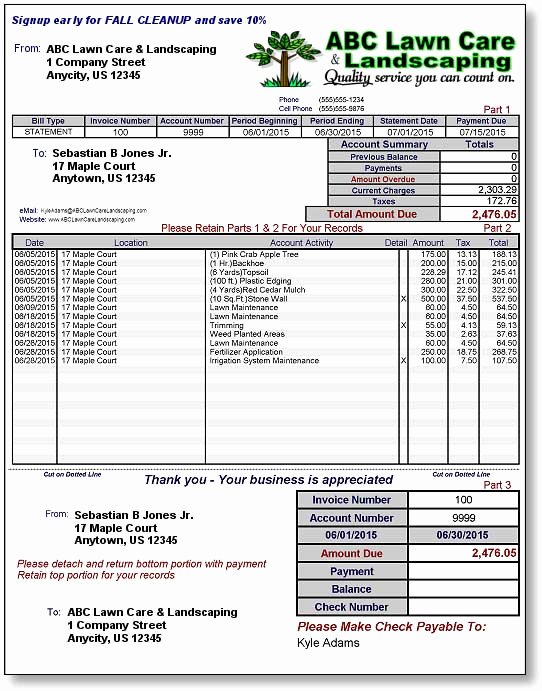 Landscaping Invoice Template Free Awesome Lawn Care Invoice Template
