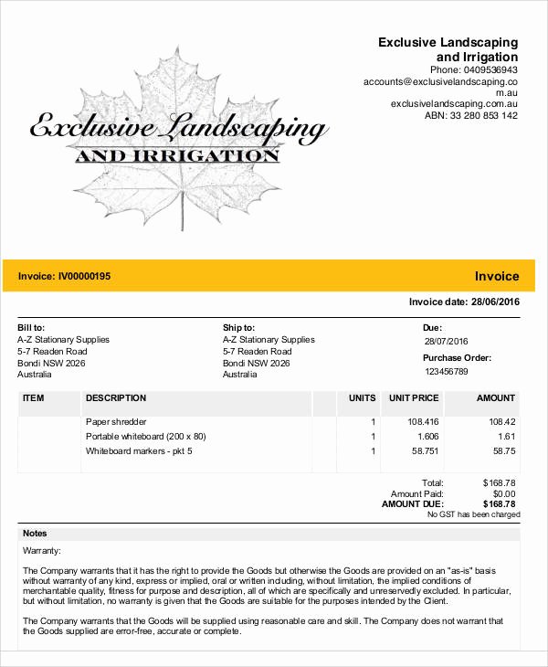 Landscaping Invoice Template Free Inspirational Sample Landscaping Invoice 6 Examples In Pdf Word Excel