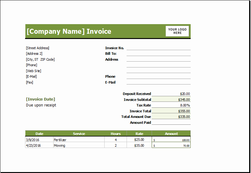 Lawn Care Invoice Template Luxury Lawn Mowing Receipt