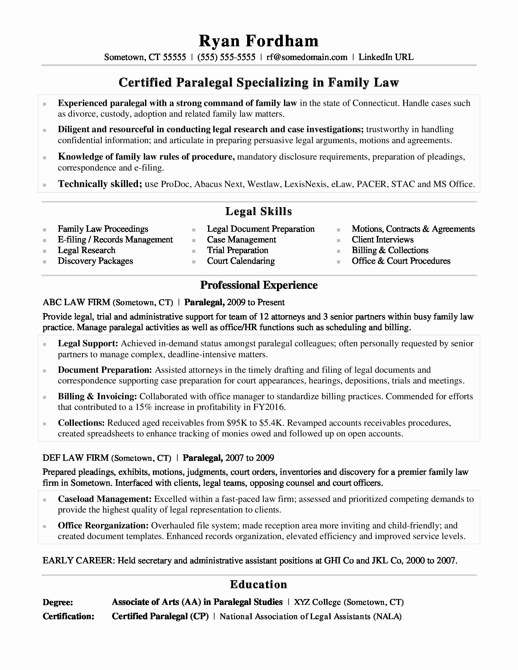 Legal Resume Template Word Luxury Paralegal Resume Sample