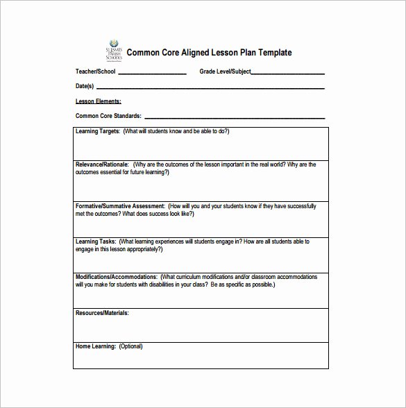 Lesson Plan Template Common Core Awesome Mon Core Lesson Plan Template 8 Free Word Excel Pdf format Download
