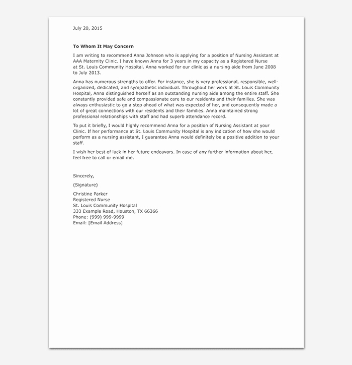 Letter Of Recommendation for Nursing Awesome Nursing Reference Letter