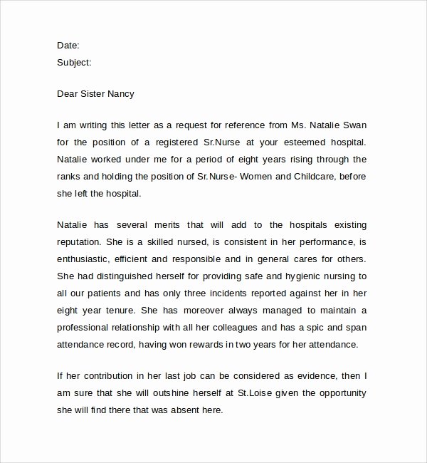 Letter Of Recommendation for Nursing Beautiful 11 Nurse Reference Letters Pdf Word