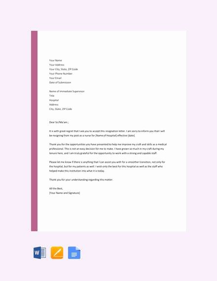 Letter Of Resignation Nursing Awesome Free 13 Nurse Resignation Letter Samples and Templates In Pdf