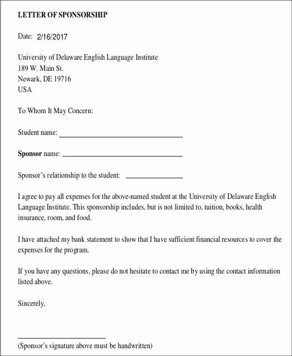 Letter Of Sponsorship for Student Awesome 8 Student Letter Templates 8 Free Sample Example format Download