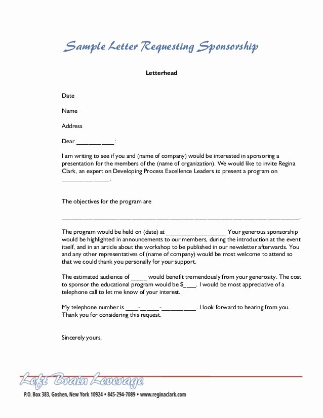 Letter Of Sponsorship for Student Lovely Sample Letter for Sponsorship