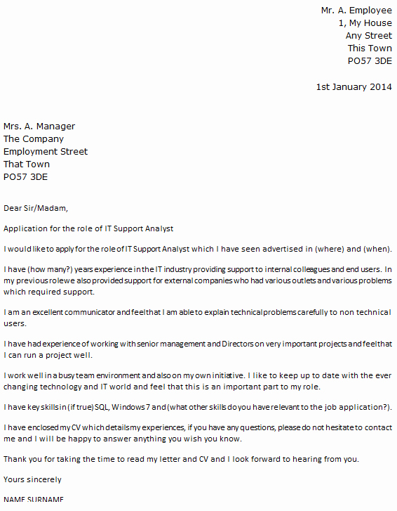 Letter Of Support format Inspirational It Support Analyst Cover Letter Example Icover