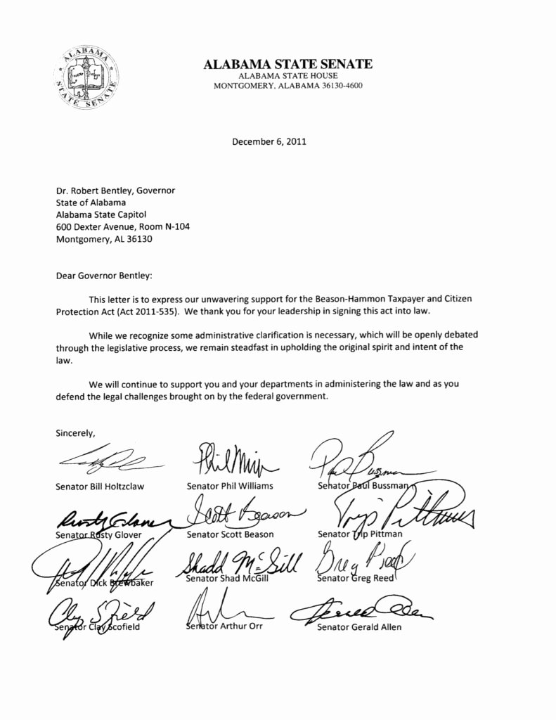 Letter Of Support format Luxury Senators Reiterate Support for Alabama Immigration Law Eagle forum Of Alabama